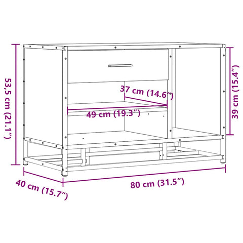 vidaXL Shoe Bench Brown Oak 80x40x53.5 cm Engineered Wood and Metal
