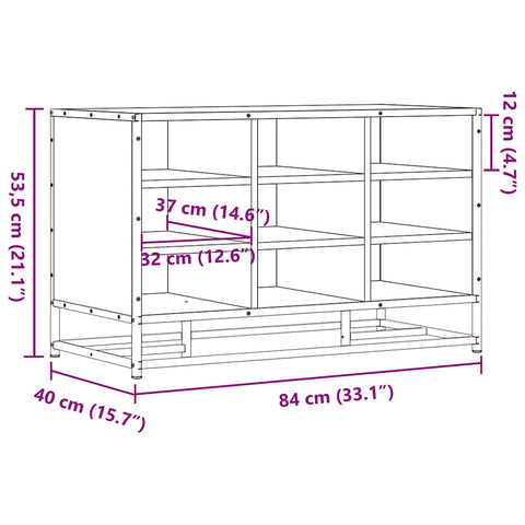 vidaXL Shoe Bench Smoked Oak 84x40x53.5 cm Engineered Wood and Metal