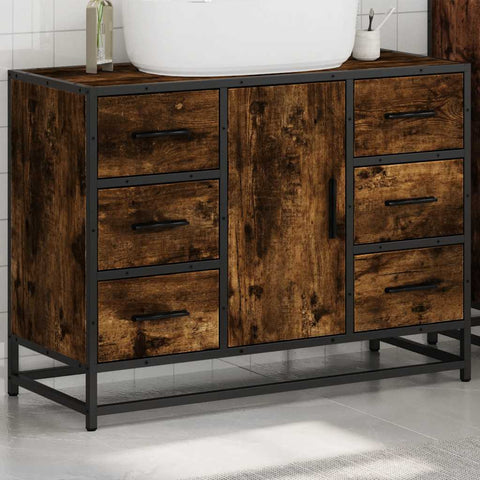 vidaXL Bathroom Sink Cabinet Smoked Oak 80x33x60 cm Engineered Wood