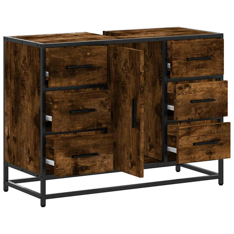 vidaXL Bathroom Sink Cabinet Smoked Oak 80x33x60 cm Engineered Wood