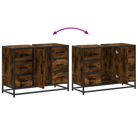 vidaXL Bathroom Sink Cabinet Smoked Oak 80x33x60 cm Engineered Wood