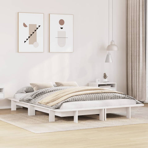 vidaXL Bed Frame without Mattress White 150x200 cm King Size Solid Wood Pine