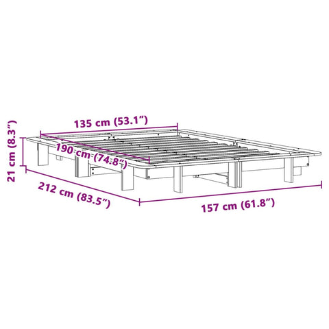 vidaXL Bed Frame without Mattress White 135x190 cm Double Solid Wood Pine