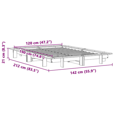 vidaXL Bed Frame without Mattress Wax Brown 120x190 cm Small Double Solid Wood Pine
