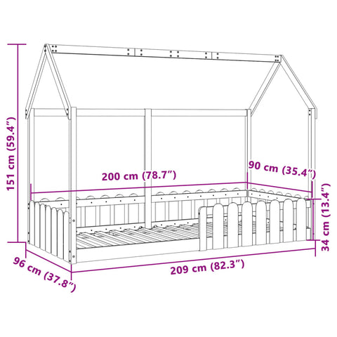 vidaXL Kids' House Bed Frame without Mattress 90x200 cm Solid Wood Pine