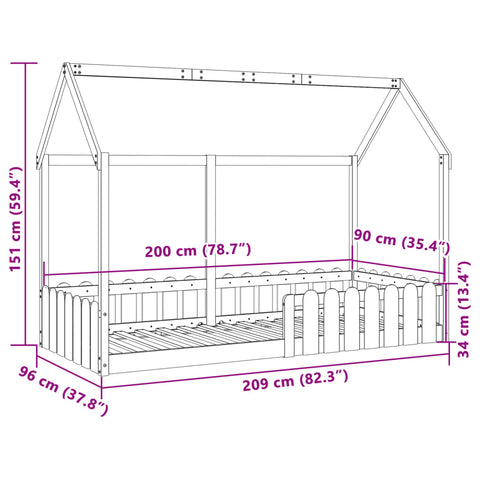 vidaXL Kids' House Bed Frame without Mattress White 90x200 cm