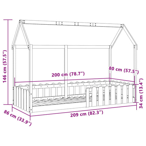 vidaXL Kids' House Bed Frame without Mattress Wax Brown 80x200 cm