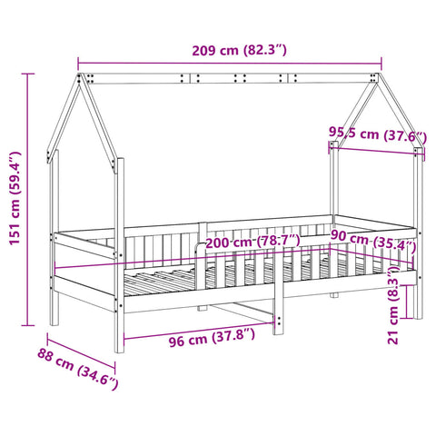 vidaXL Kids' House Bed Frame without Mattress White 90x200 cm Pine