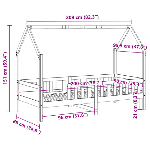vidaXL Kids' House Bed Frame without Mattress Wax Brown 90x200 cm Pine