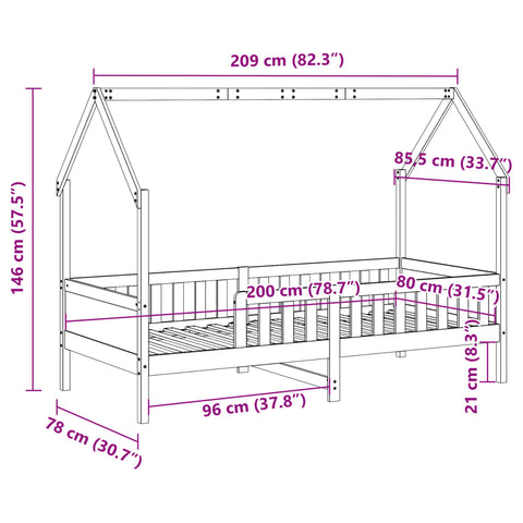 vidaXL Kids' House Bed Frame without Mattress 80x200 cm Pine