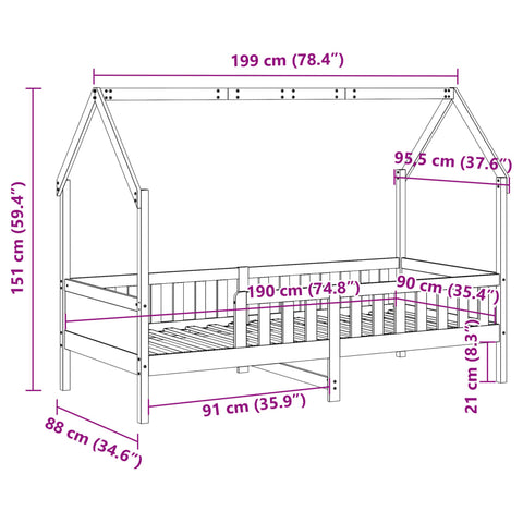 vidaXL Kids' House Bed Frame without Mattress Wax Brown 90x190 cm Single Pine