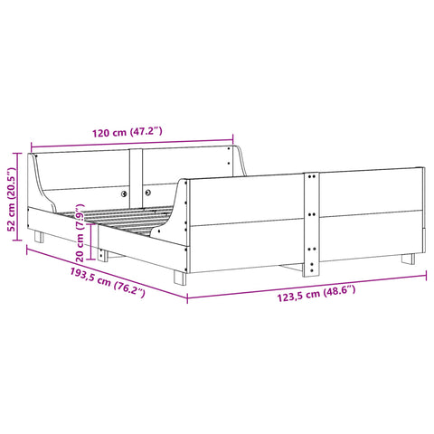 vidaXL Bed Frame without Mattress Wax Brown 120x190 cm Small Double Solid Wood Pine