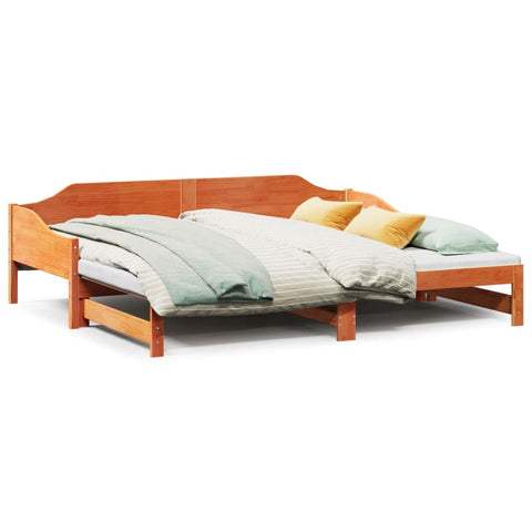 vidaXL Daybed with Trundle without Mattress Wax Brown 90x190 cm Single Solid Wood