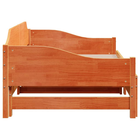 vidaXL Daybed with Trundle without Mattress Wax Brown 90x190 cm Single Solid Wood