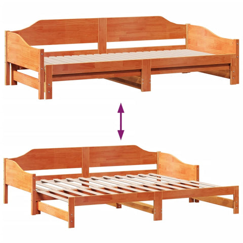 vidaXL Daybed with Trundle without Mattress Wax Brown 90x190 cm Single Solid Wood