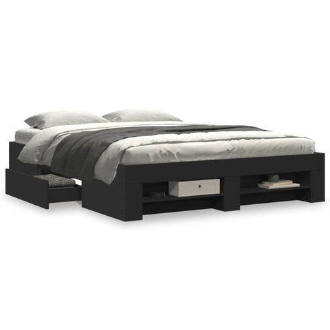 vidaXL Bed Frame without Mattress Black 150x200 cm King Size Engineered Wood