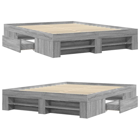 vidaXL Bed Frame without Mattress Grey Sonoma 150x200 cm King Size Engineered Wood