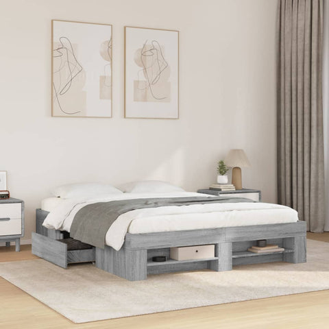 vidaXL Bed Frame without Mattress Grey Sonoma 150x200 cm King Size Engineered Wood