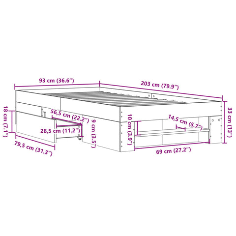 vidaXL Bed Frame without Mattress White 90x200 cm Engineered Wood