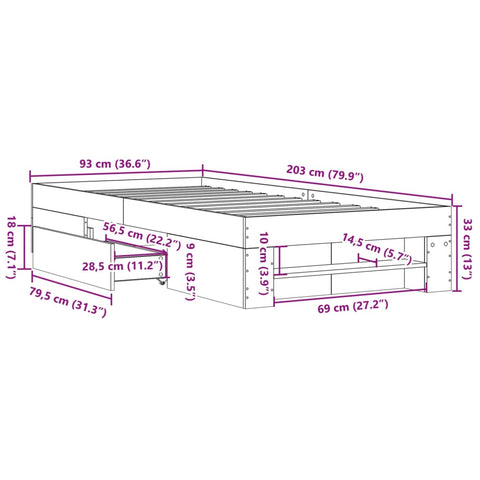 vidaXL Bed Frame without Mattress Black 90x200 cm Engineered Wood