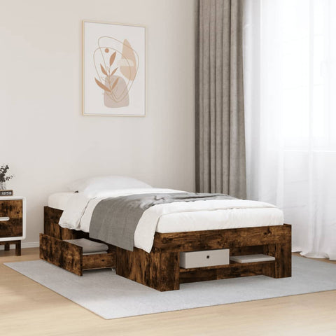 vidaXL Bed Frame without Mattress Smoked Oak 90x200 cm Engineered Wood