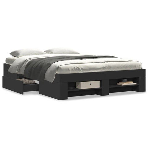 vidaXL Bed Frame without Mattress Black 140x190 cm Engineered Wood