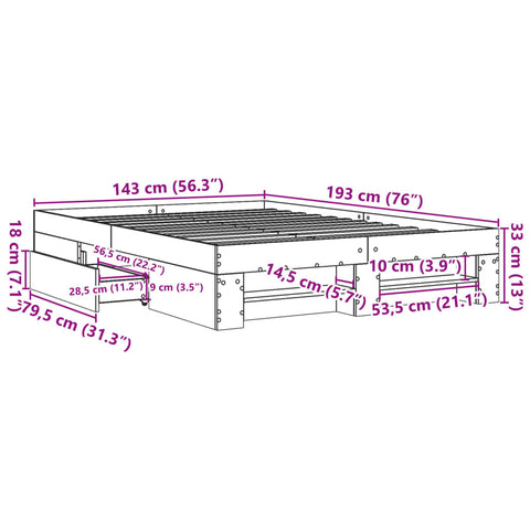 vidaXL Bed Frame without Mattress Concrete Grey 140x190cm Engineered Wood