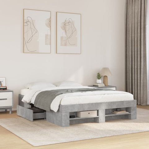 vidaXL Bed Frame without Mattress Concrete Grey 140x190cm Engineered Wood