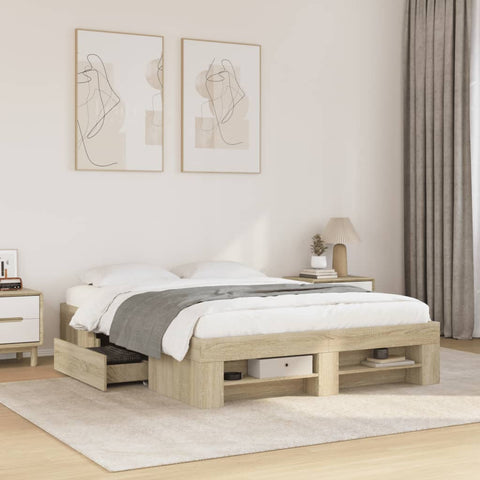 vidaXL Bed Frame without Mattress Sonoma Oak 135x190 cm Double Engineered Wood