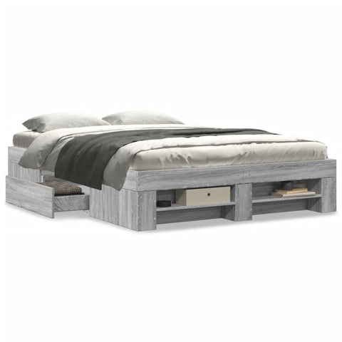 vidaXL Bed Frame without Mattress Grey Sonoma 135x190 cm Double Engineered Wood