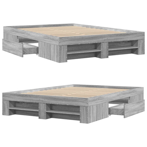 vidaXL Bed Frame without Mattress Grey Sonoma 135x190 cm Double Engineered Wood