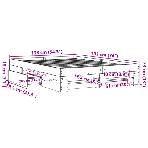 vidaXL Bed Frame without Mattress Grey Sonoma 135x190 cm Double Engineered Wood