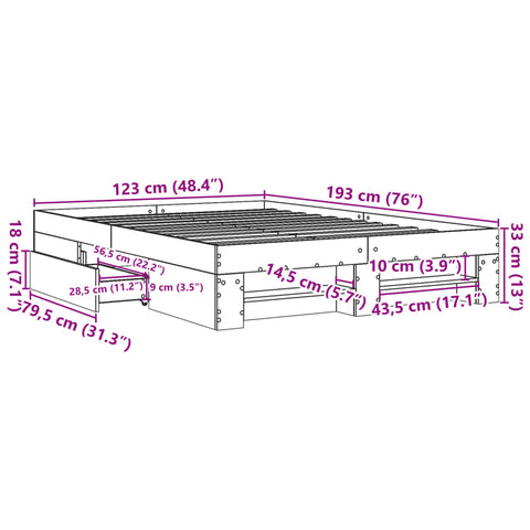 vidaXL Bed Frame without Mattress Smoked Oak 120x190 cm Small Double Engineered Wood