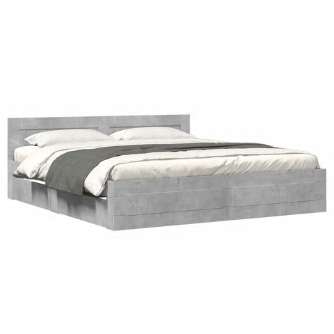 vidaXL Bed Frame with Headboard without Mattress Concrete Grey 180x200 cm Super King