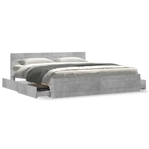 vidaXL Bed Frame with Headboard without Mattress Concrete Grey 180x200 cm Super King