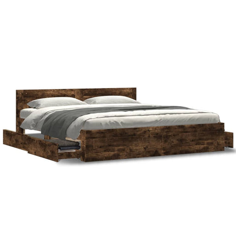 vidaXL Bed Frame with Headboard without Mattress Smoked Oak 180x200 cm Super King
