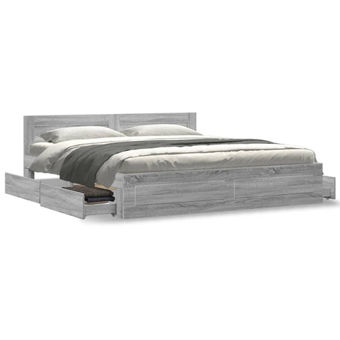 vidaXL Bed Frame with Headboard without Mattress Grey Sonoma 180x200 cm Super King