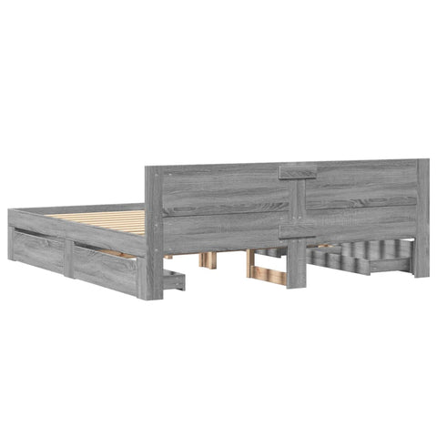 vidaXL Bed Frame with Headboard without Mattress Grey Sonoma 180x200 cm Super King