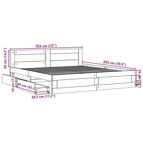 vidaXL Bed Frame with Headboard without Mattress Grey Sonoma 180x200 cm Super King