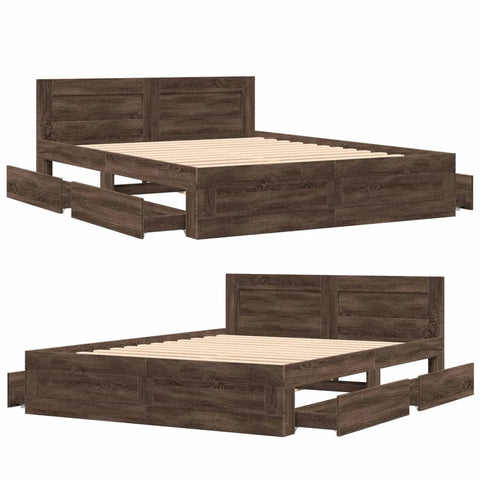 vidaXL Bed Frame with Headboard without Mattress Brown Oak 160x200 cm