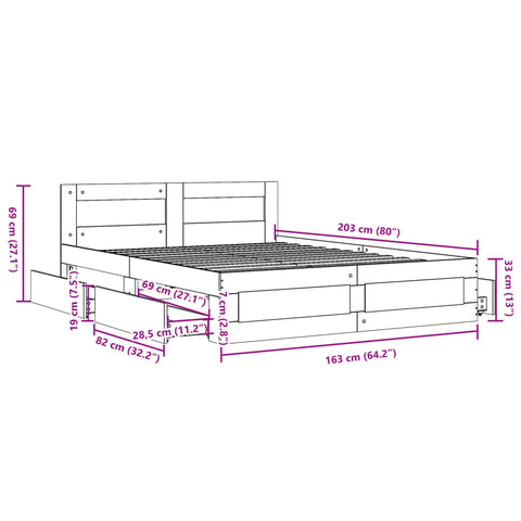 vidaXL Bed Frame with Headboard without Mattress Brown Oak 160x200 cm