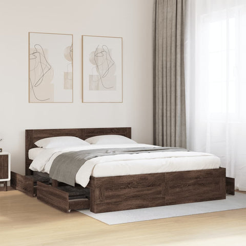 vidaXL Bed Frame with Headboard without Mattress Brown Oak 160x200 cm