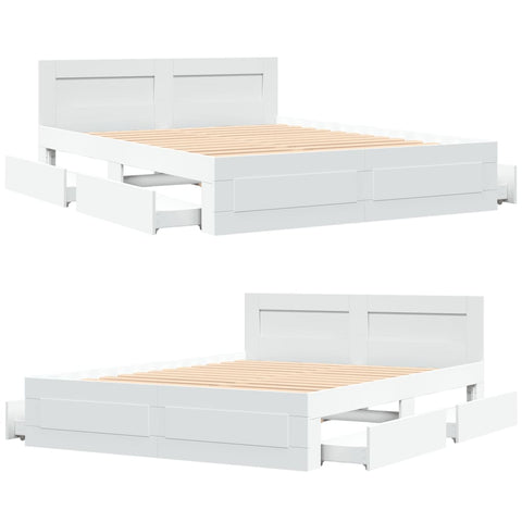 vidaXL Bed Frame with Headboard without Mattress White 150x200 cm King Size