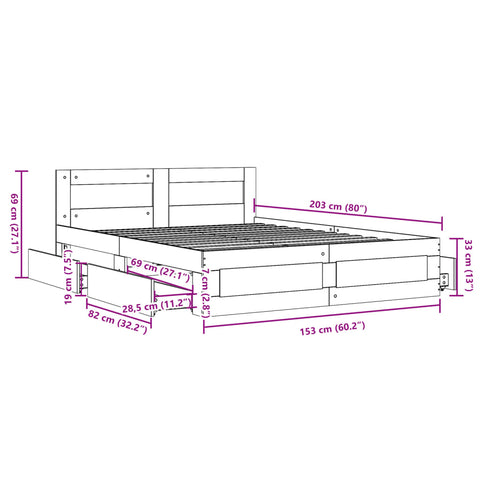 vidaXL Bed Frame with Headboard without Mattress White 150x200 cm King Size