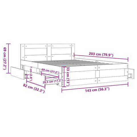 vidaXL Bed Frame with Headboard without Mattress White 140x200 cm