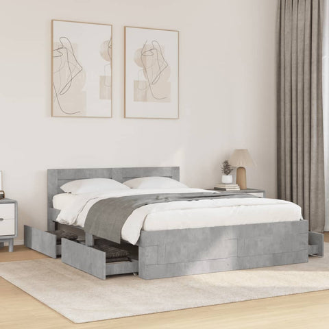 vidaXL Bed Frame with Headboard without Mattress Concrete Grey 120x200 cm