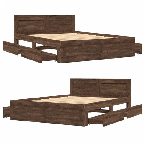 vidaXL Bed Frame with Headboard without Mattress Brown Oak 120x200 cm