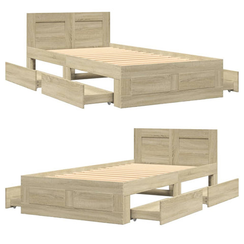 vidaXL Bed Frame with Headboard without Mattress Sonoma Oak 100x200 cm