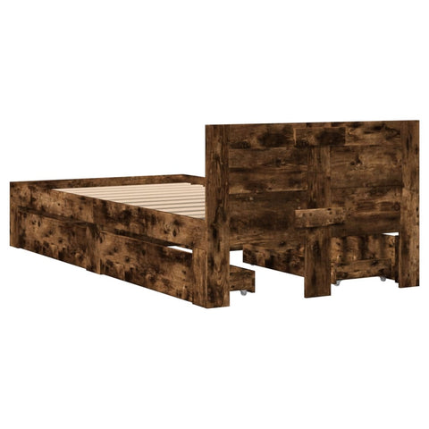 vidaXL Bed Frame with Headboard without Mattress Smoked Oak 100x200 cm