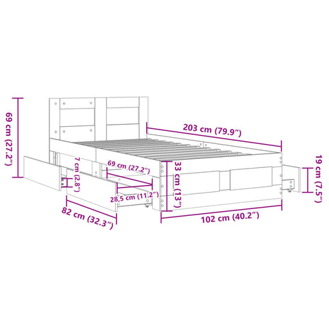 vidaXL Bed Frame with Headboard without Mattress Smoked Oak 100x200 cm